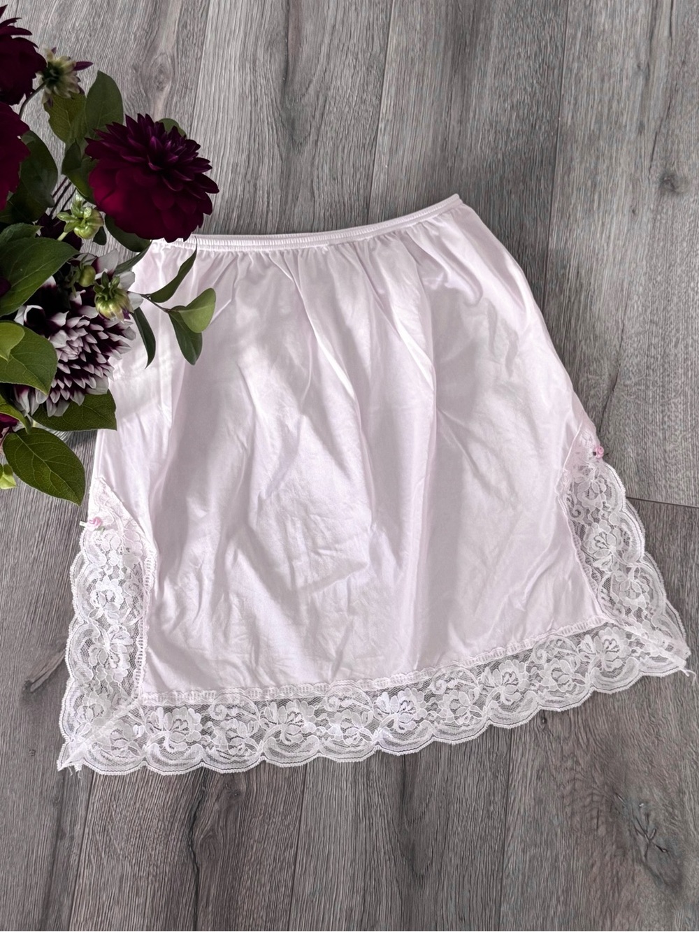 Vintage Pink Half Slip With Lace Trim
